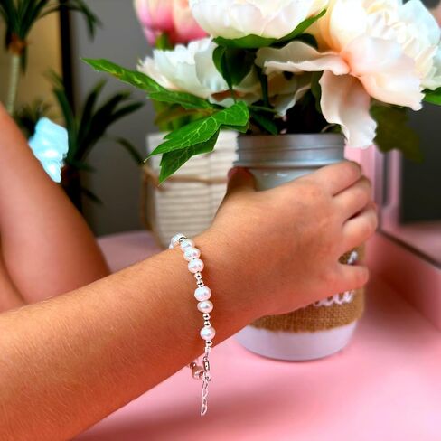 Beaded Bracelets for Girls, Sterling Silver Cultured Freshwater Pearl Bracelet, Baby Girl Toddler Keepsake, Birthday Girl Gifs in Saudi Arabia