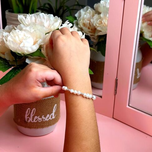 Beaded Bracelets for Girls, Sterling Silver Cultured Freshwater Pearl Bracelet, Baby Girl Toddler Keepsake, Birthday Girl Gifs in Saudi Arabia