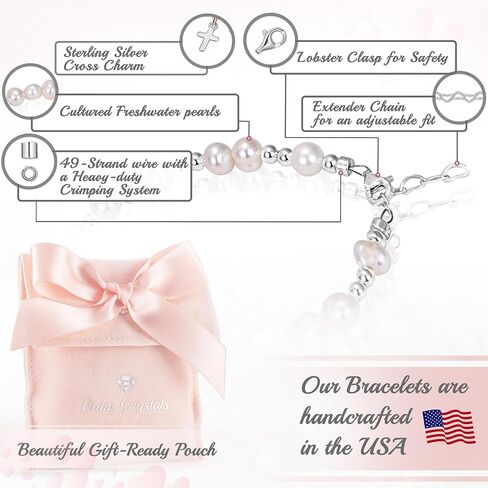 Beaded Bracelets for Girls, Sterling Silver Cultured Freshwater Pearl Bracelet, Baby Girl Toddler Keepsake, Birthday Girl Gifs in Saudi Arabia
