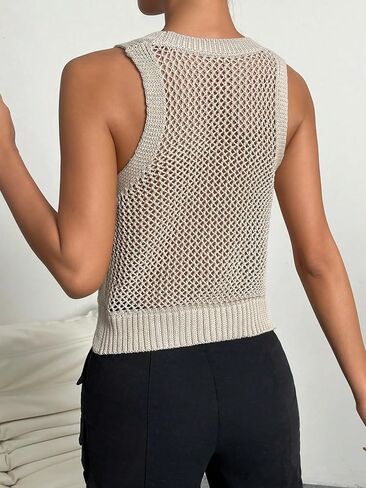 GORGLITTER Women's Crochet Sleeveless Sweater Vest Hollow Out Round Neck Knitted Tank in Saudi Arabia