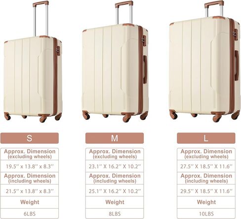 3 Pieces Hardshell Luggage Sets 20"+24''+28" Luggages Spinner Suitcase With TSA Lock Lightweight Luggage Set For Women Men Outdoor Travel Black+Brown 16 in Kuwait