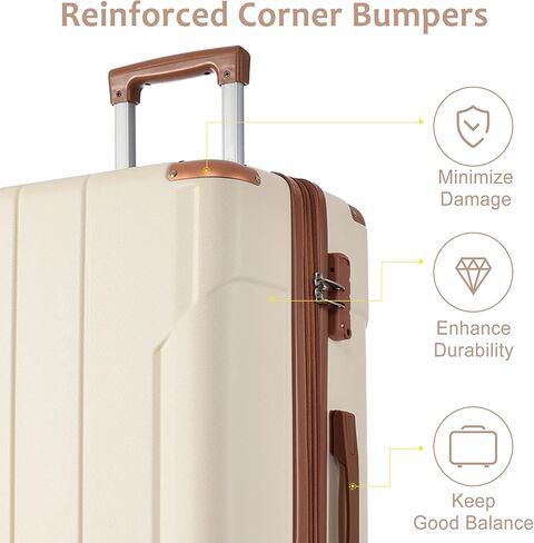 3 Pieces Hardshell Luggage Sets 20"+24''+28" Luggages Spinner Suitcase With TSA Lock Lightweight Luggage Set For Women Men Outdoor Travel Black+Brown 16 in Kuwait