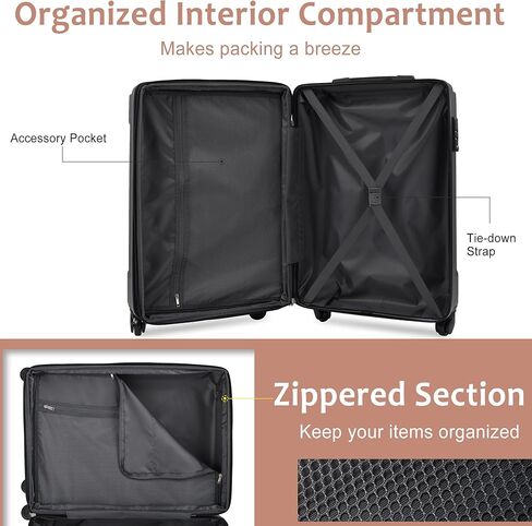 3 Pieces Hardshell Luggage Sets 20"+24''+28" Luggages Spinner Suitcase With TSA Lock Lightweight Luggage Set For Women Men Outdoor Travel Black+Brown 16 in Kuwait