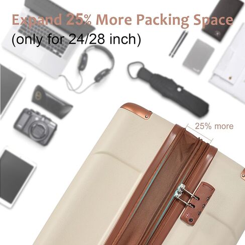 3 Pieces Hardshell Luggage Sets 20"+24''+28" Luggages Spinner Suitcase With TSA Lock Lightweight Luggage Set For Women Men Outdoor Travel Black+Brown 16 in Kuwait