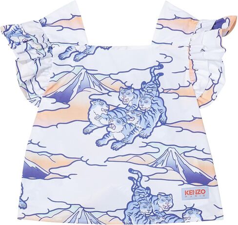Kenzo Girl's Poplin Shirt with All Over Print (Little Kids) White 5A (5 Little Kid) in Kuwait
