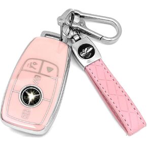 Suitable For Mercedes Benz keys.Advanced soft TPU key Cover is compatible with C E R S G S CLS CLK GLC ML GLE GLS SL SLR McLaren AMG Smart Remote Key (Type B White Key Case + key chain set)