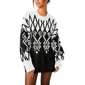 Saodimallsu Womens 2024 Fall Tunic Sweaters Trendy Chunky Knit Crew Neck Long Sleeve Oversized Pullover Sweaters