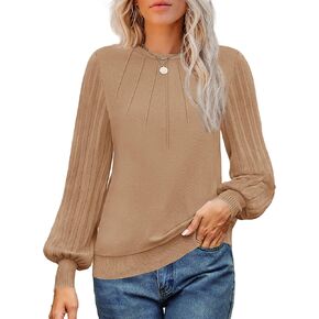 ZESICA Womens Fall Sweaters 2024 Puff Long Sleeve Crew Neck Solid Color Casual Soft Knit Pullover Tops Trendy Clothes