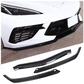 Front Bumper Lip Splitter Replacement Kit Compatible with Chevrolet Corvette C8 2020-2024, ABS Front Bumper Lip Chin Spoiler Decoration Accessories, 3PCS (Carbon Fiber Pattern)