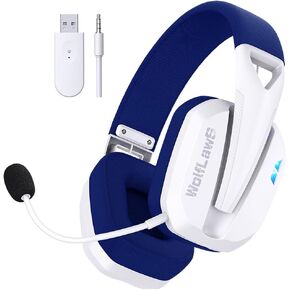 Wireless Gaming Headset for PC, PS5, PS4, Mac, Switch, Bluetooth Over-Ear Headphones with Detachable and Built-in Mics, Low Latency, Lightweight, 48H Battery, Noise Isolation - Black