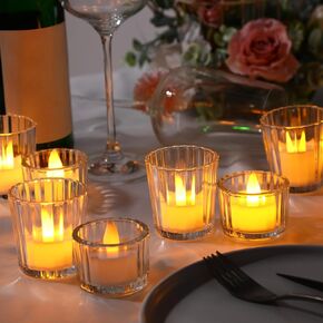 Nuenen 24 Pcs Glass Tea Light Candle Holder Vintage Votive Bulk for Boho Wedding Parties Decoration Dinner Table Centerpieces(Gold)