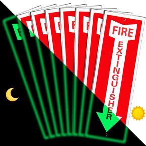 8 Pack Fire Extinguisher Sign Fire Sign Rust Free Aluminum Reflective Signs 4 x12 Inch Laminated for Ultimate UV, Weather, Scratch, Water and Fade Resistance, Indoor and Outdoor