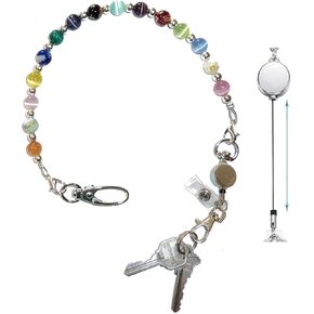 Hidden Hollow Beads Key Keeper 12" Multi Women's Beaded Strap Chain Finder Organizer Wallet Purse Holder Anti-Lost Ring