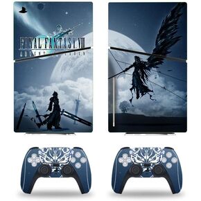 Console Decal Skin FF Cloud Vinyl Sticker Compatible with PS5 Slim Disk Console Controllers Wrap Anime Skins Blue