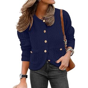 Caracilia Women's Cropped Cardigan Sweaters Open Front Button Down Knit Lady Jackets Outerwear with Pocktes 2024 Fall Clothes