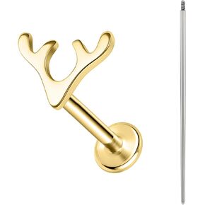 BodyAce Gold F136 Titanium Body Piercing Studs, Internally Threaded Flat Back Cartilage Earring Studs with Piercing Taper, 16G Labret Lip Ring Conch Tragus Stud
