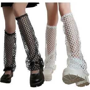 Women's Knee High Fishnet Socks Mesh Net Trouser Socks Lolita Lace Fishnets Tights Cosplay Costumes Stockings 2 Pairs