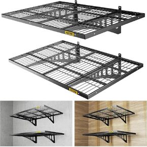 2Pack 1.64x4ft Garage Storage Rack Garage Shelves Heavy Duty Sturdy Wall Shelves Wall Mounted Shelves (Black)