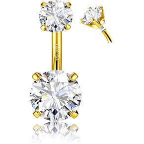 FIASASO 14G Surgical Steel G23 Titanium Sterling Silver 14K Gold Belly Button Rings for Women Round Cubic Zirconia Navel Barbell Stud Hypoallergenic Body Piercing Jewelry