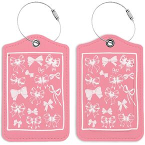Pink Bow Cowgirl Boots Luggage Tags for Suitcases, Cherries Sign, Blue Preppy Luggage Tag, Back to School for Students, Trendy Girly 2 Pack Travel Luggage Tags, Teen Girls Gifts Suitcase Tags