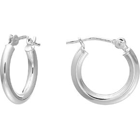 14k White Gold Polished Real Gold Hoop Earrings, Plain Round Gold Hoops, White Gold Hoop Earrings