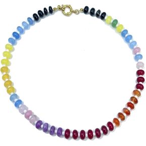 Colorful Beaded Necklace Rainbow Stone Beaded Necklace Natural Stone Beaded Necklace Boho Beads Choker Necklace Handmade Beaded Necklace Summer Beach Surfer Jewelry