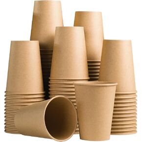 Lamosi 200 Pack 10 OZ Kraft Paper Cups, Brown Disposable Paper Coffee Cups, Biodegradable Unbleached Cups for Hot/Cold Beverage Party Home Office
