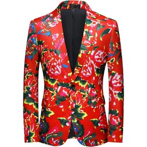 Cloudstyle Men's Casual Blazer Floral Printed Prom Dress Suit Jacket 1 Button Slim Fit Sport Coat