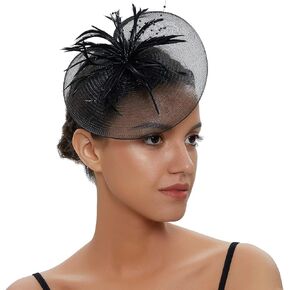 Veewon Women Elegant Fascinator Hat Mesh Net Headband Bridal Hair Clip Accessories Cocktail Party Festival Cap (Gold)