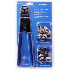 EFIELD Pex Cinch Clamp Crimping Tool for Clamps Sizes: 3/8" to 1" 20 pcs 1/2" and 10 pcs 3/4" Clamps Fits Sharkbite, Watts, and all US F2098 Standard