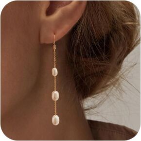 Pearl Earrings for Women Delicate Women's Gold Earrings 14K Gold/Silver Plated Cubic Zirconia Dangle Earrings Clip Pendant Pearls Simple Everyday Jewelry Gifts