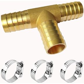 YOUHO 3/4 Brass Hose Barb Tee, 3-Way Tee Hose Fitting (3/4" tee hose connector 4 PACKS)(12pcs Included Hose clamp)