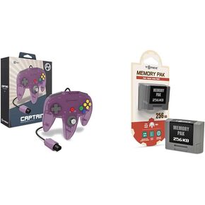 Hyperkin "Captain Premium Controller for N64 (Amethyst Purple) - Nintendo 64 & Tomee 256KB Memory Card for N64