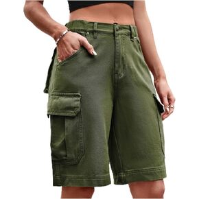 Women's Casual Loose Fit Multi-Pockets Twill Bermuda Cargo Shorts Y2K Baggy Knee Length Shorts Grunge Techwear
