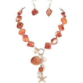 Coiris Natural Seashell Choker Necklaces Earrings Jewelry Set for Women Starfish Shell Freshwater Pearl Collar Necklaces for Women Irregular Mother of Pearl Jewelry Set