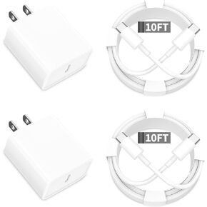 【MFi Certified】iPhone 15 Fast Charger, Rombica 2Pack 20W PD USB-C Power Adapter USB-C Charger Fast Charging with 10FT Type-C Cable for iPhone 15/15 Plus/15 Pro/15 Pro Max, iPad Pro/Air/Mini, iPad 10th