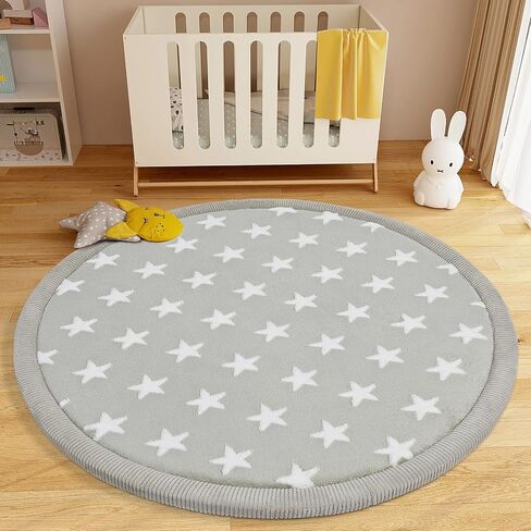 Shinnwa Round Kids Rug, Thickened Round Area Rug with Foam Padding, Star Pattern Circle Rug for Nursery, Kids Room, Playroom, 40-inch, Pink in Saudi Arabia