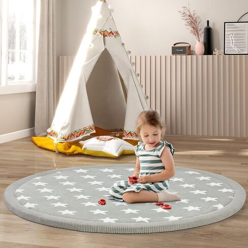 Shinnwa Round Kids Rug, Thickened Round Area Rug with Foam Padding, Star Pattern Circle Rug for Nursery, Kids Room, Playroom, 40-inch, Pink in Saudi Arabia