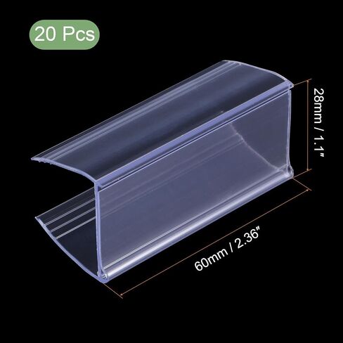 MECCANIXITY Label Holder 80x28mm Clip on Shelf Clear Blue Plastic for Wire Shelving, Pack of 20 in Saudi Arabia