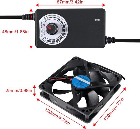 2pcs Blower Cooling Fan 120x25mm 110V 220V AC Powered Cooling Fan Dual-Ball Bearings 3 to 12V Speed Controller Fan for Receiver DVR Compatible with PlayStation Xbox Component in Saudi Arabia