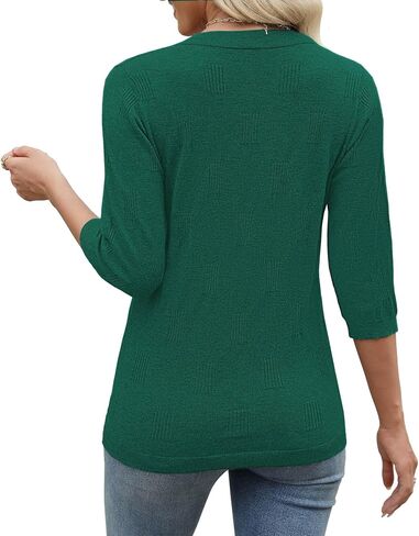 Womens Sweaters 3/4 Sleeve Tops V Neck Shirts Loose Casual Tunic Blouses in Saudi Arabia