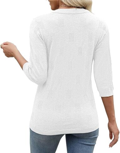 Womens Sweaters 3/4 Sleeve Tops V Neck Shirts Loose Casual Tunic Blouses in Kuwait