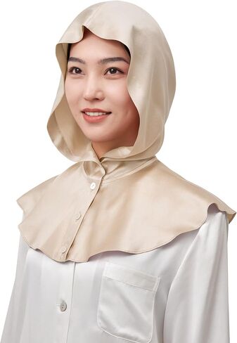 LilySilk 100% غطاء حريري للنساء 22 مللي متر قبعة ليلية حريرية مع أزرار رقبة طويلة قبعة نوم كشكش للعناية والديكور in Kuwait