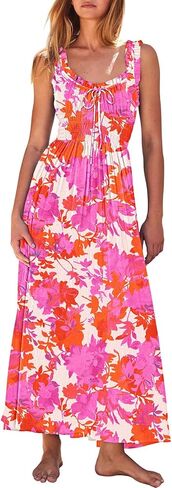 Duigluw Women 2024 Summer Sleeveless Smocked Empire Waist Tank Dress Summer Beach Tiered Long Dresses Sundress in Saudi Arabia