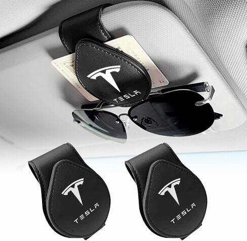 Sunglasses Holder Compatible with Tesla Model Y 3 X S Cybertruck Leather Magnetic Glasses Mount Holder Eyeglasses Sunglasses Clip Visor Sunglass Holder Accessories Gifts for Owners (Black) in Saudi Arabia