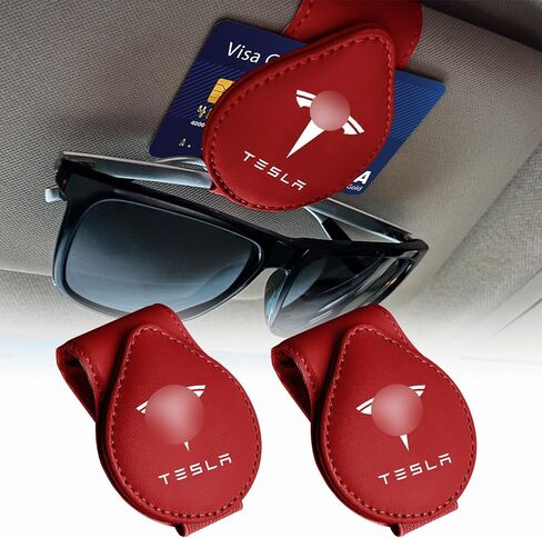 Sunglasses Holder Compatible with Tesla Model Y 3 X S Cybertruck Leather Magnetic Glasses Mount Holder Eyeglasses Sunglasses Clip Visor Sunglass Holder Accessories Gifts for Owners (Black) in Saudi Arabia