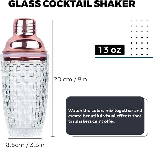 Glass Cocktail Shaker Set - Glass Shaker for Cocktails, Drink Shakers Cocktail and Cocktail Shakers, Glass Shaker Set for Bars, Whiskey, Cocktails (Gold, 13 oz) in Saudi Arabia