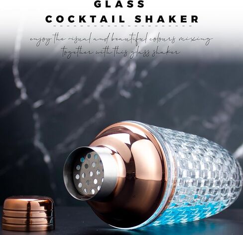 Glass Cocktail Shaker Set - Glass Shaker for Cocktails, Drink Shakers Cocktail and Cocktail Shakers, Glass Shaker Set for Bars, Whiskey, Cocktails (Gold, 13 oz) in Saudi Arabia
