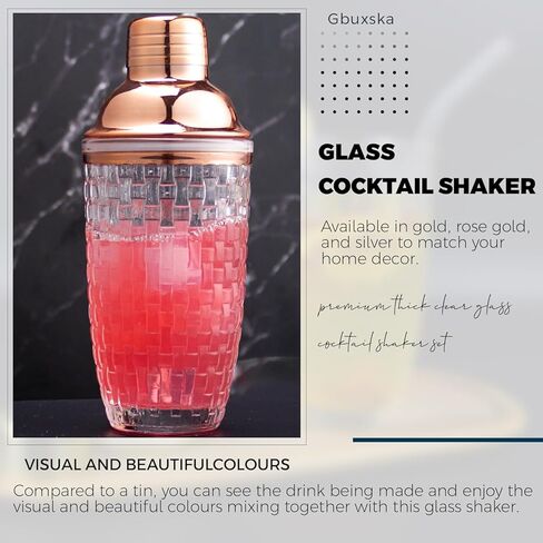 Glass Cocktail Shaker Set - Glass Shaker for Cocktails, Drink Shakers Cocktail and Cocktail Shakers, Glass Shaker Set for Bars, Whiskey, Cocktails (Gold, 13 oz) in Saudi Arabia
