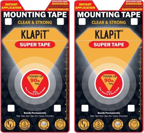 شريط KLAPiT الفائق - لاصق شفاف مزدوج الجوانب عالي التحمل، تقنية نانو معززة مقاومة للماء للتركيب الداخلي والخارجي، الحجر، البلاط، الخشب، الزجاج، الجدار، المعدن - يحمل 90 رطلاً (2.28 رطلًا لكل بوصة) in Kuwait